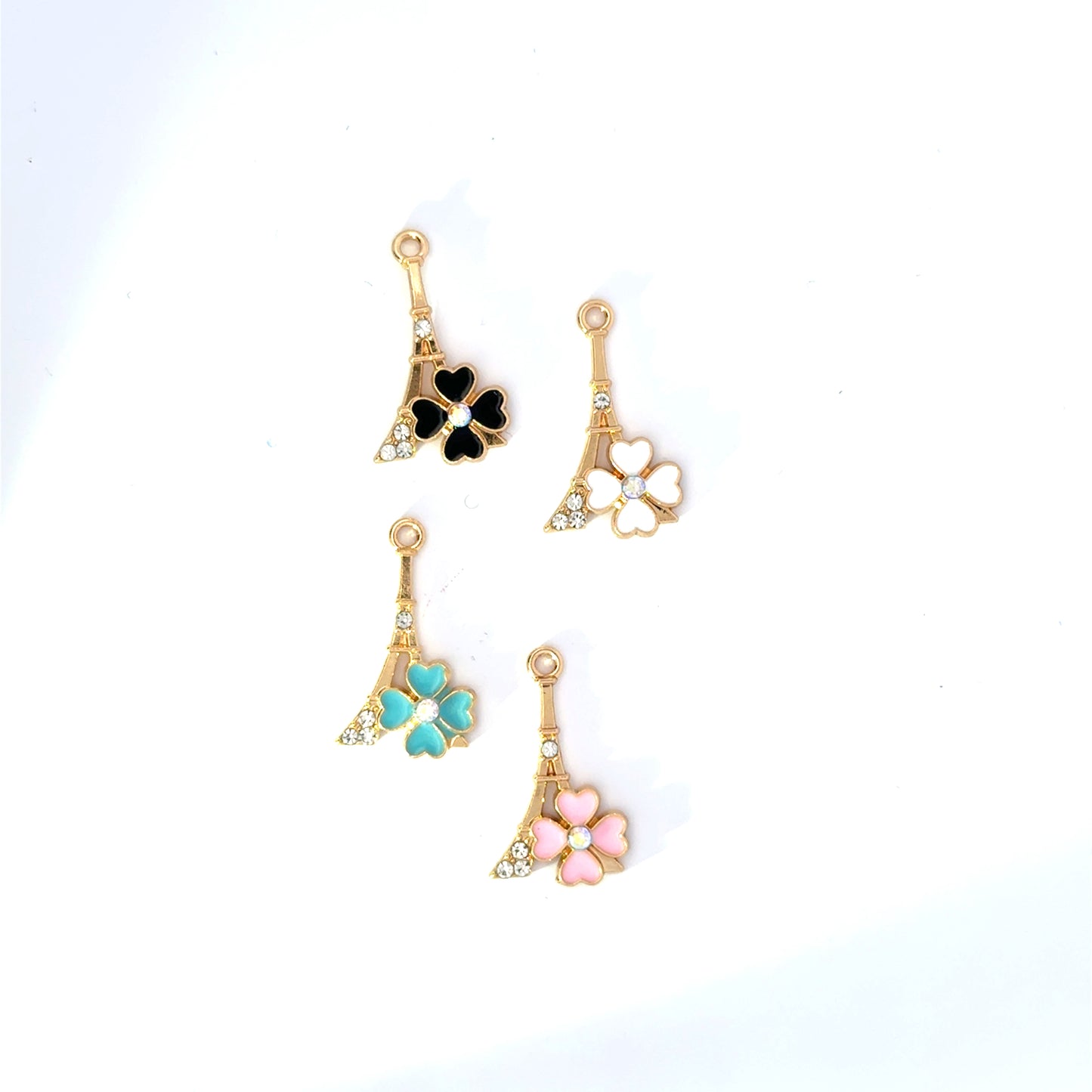 Colorful Floral Eiffel Tower Charm with Clover