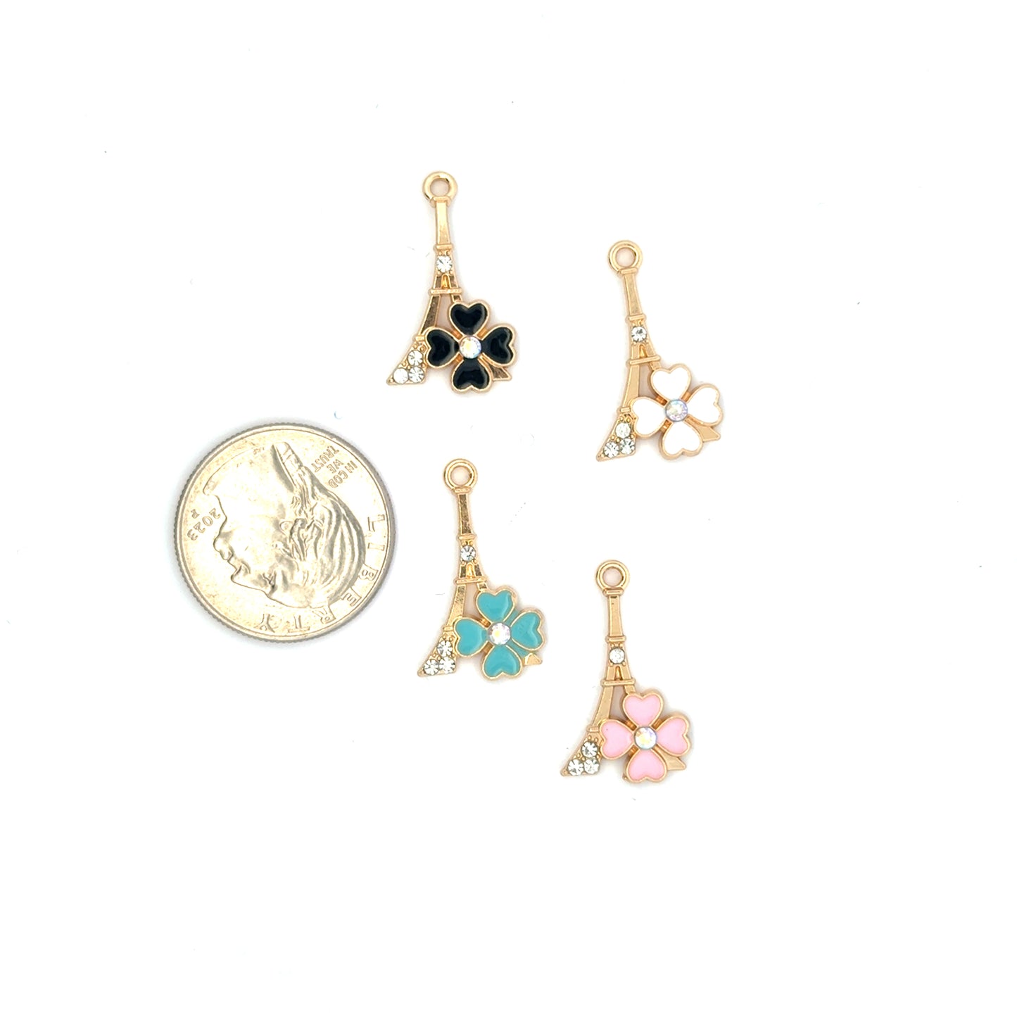 Colorful Floral Eiffel Tower Charm with Clover