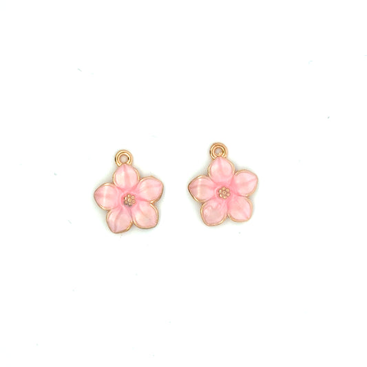 Charming Pink Flower Charm Gold Trim