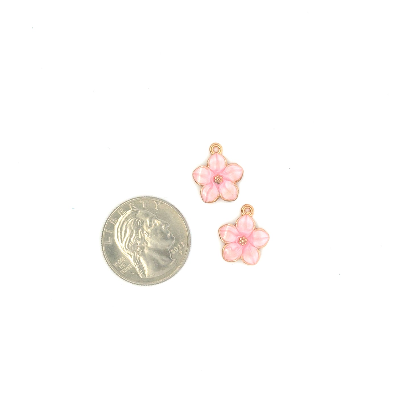 Charming Pink Flower Charm Gold Trim