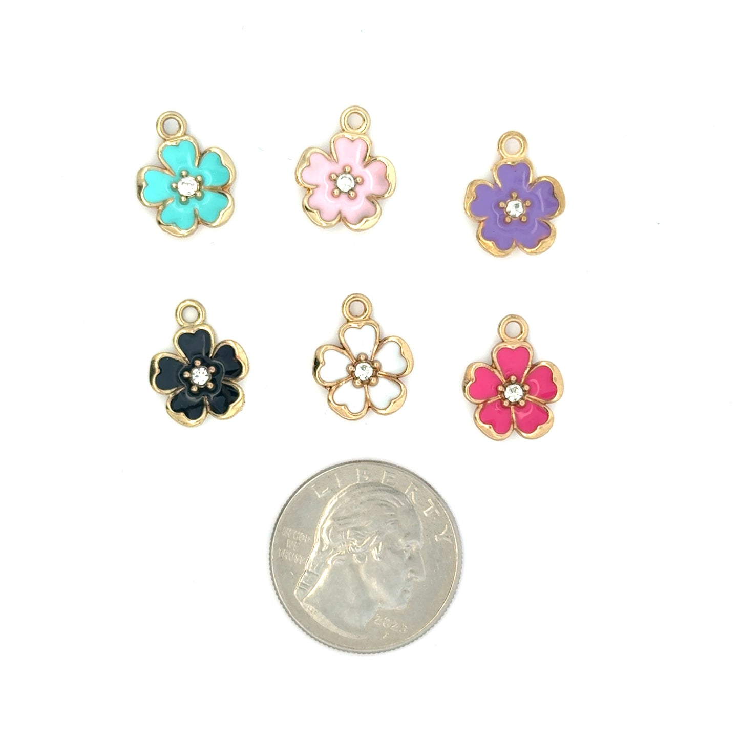 Colorful Flower Charms crystal center with gold trim