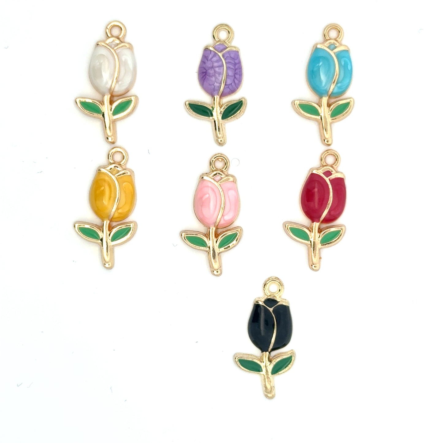 Colorful Floral Tulip Charms Gold Trim