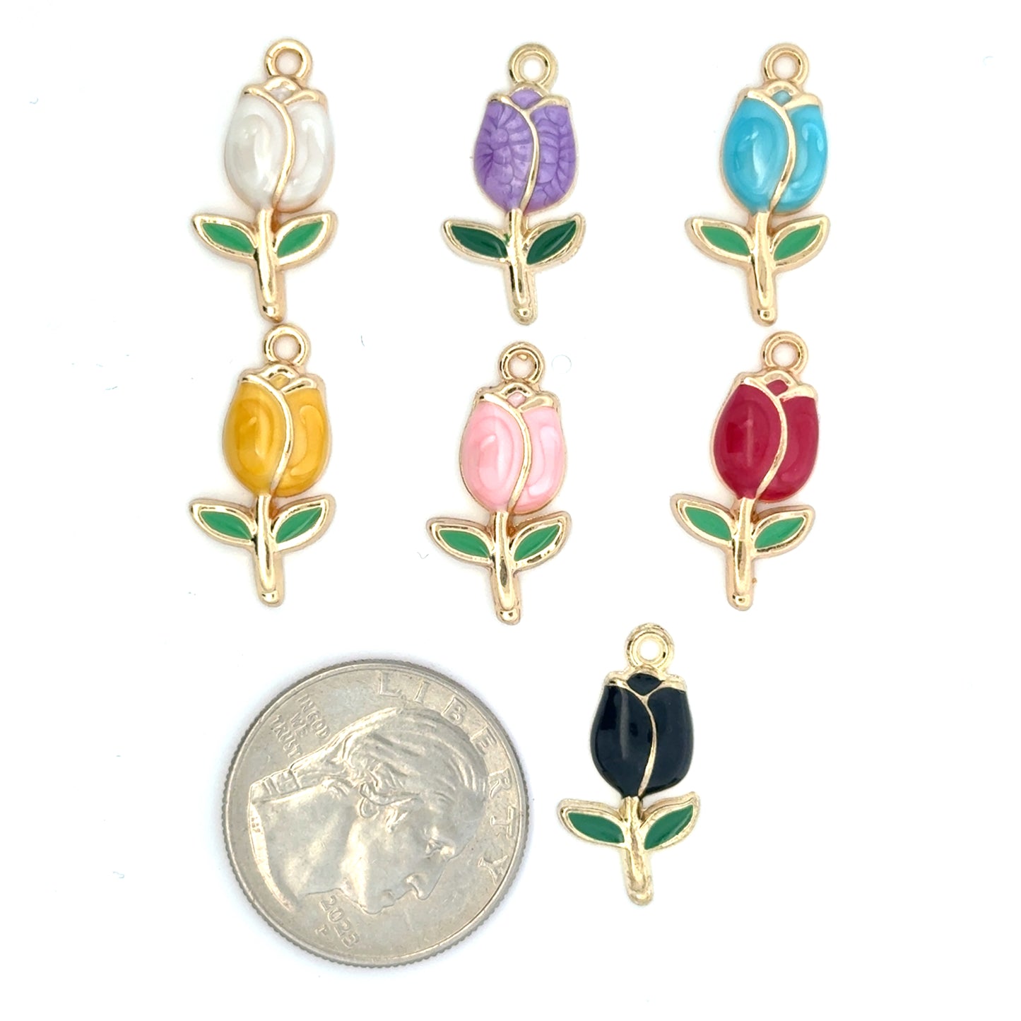Colorful Floral Tulip Charms Gold Trim