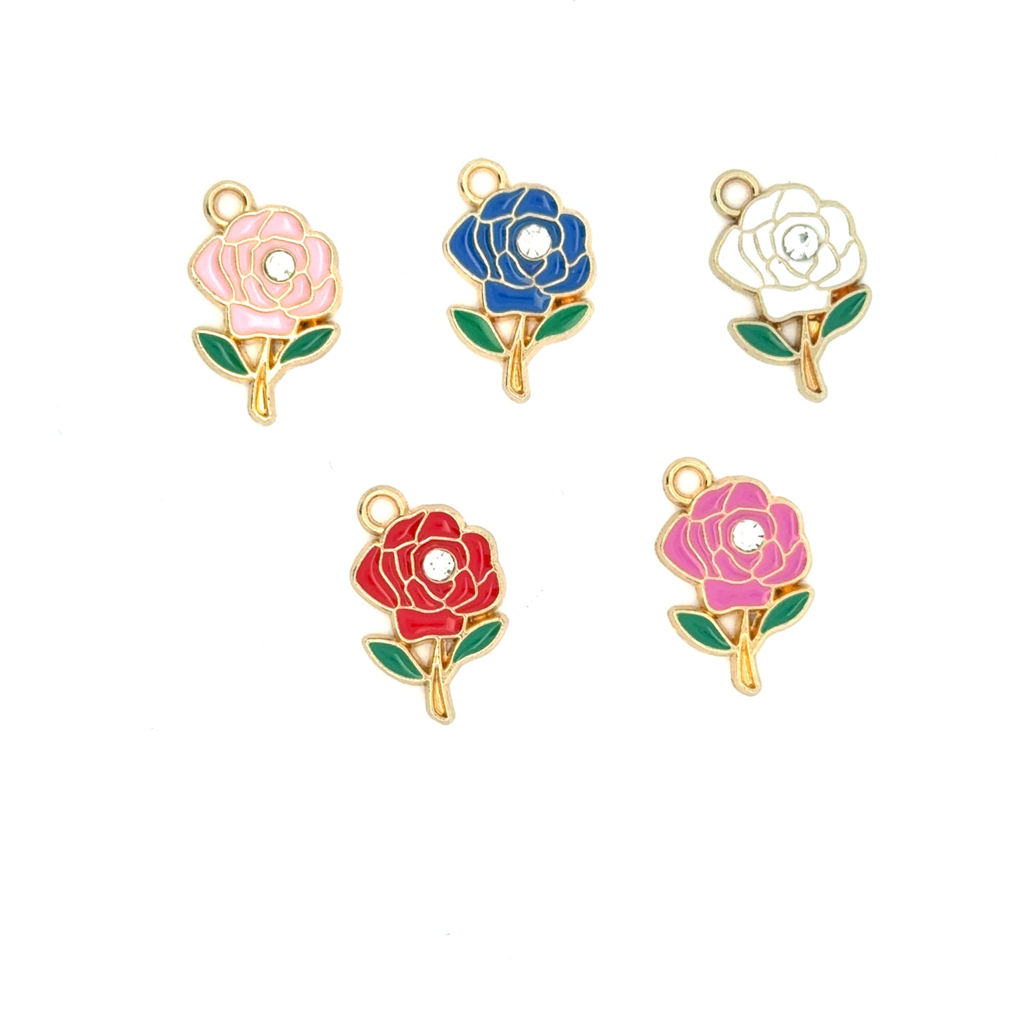 Colorful Floral Charms w/small clear crystal in center