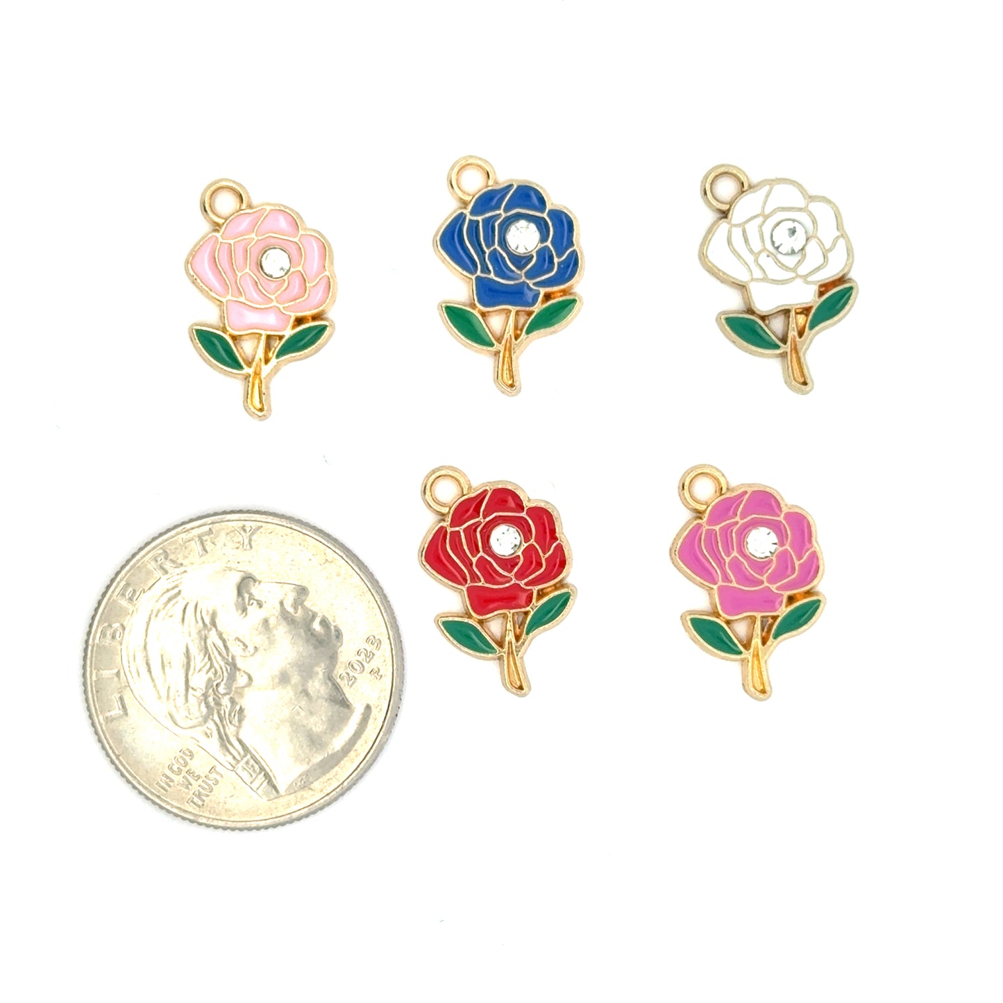 Colorful Floral Charms w/small clear crystal in center