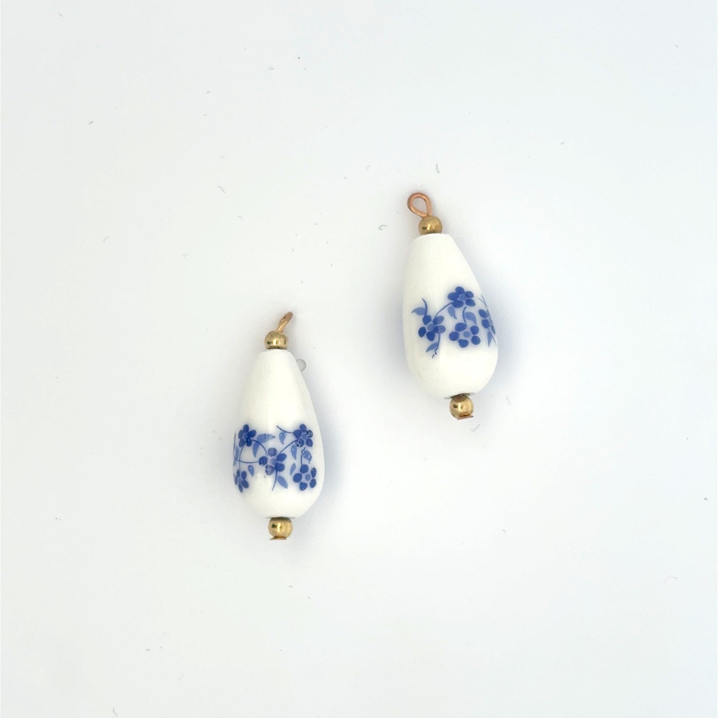 Elegant Blue Floral Tear Drop Porcelain Charm
