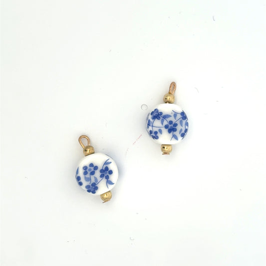 Delicate Floral Small Blue Porcelain Charms