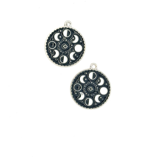 Elegant Black/Silver Moon Phase Charm
