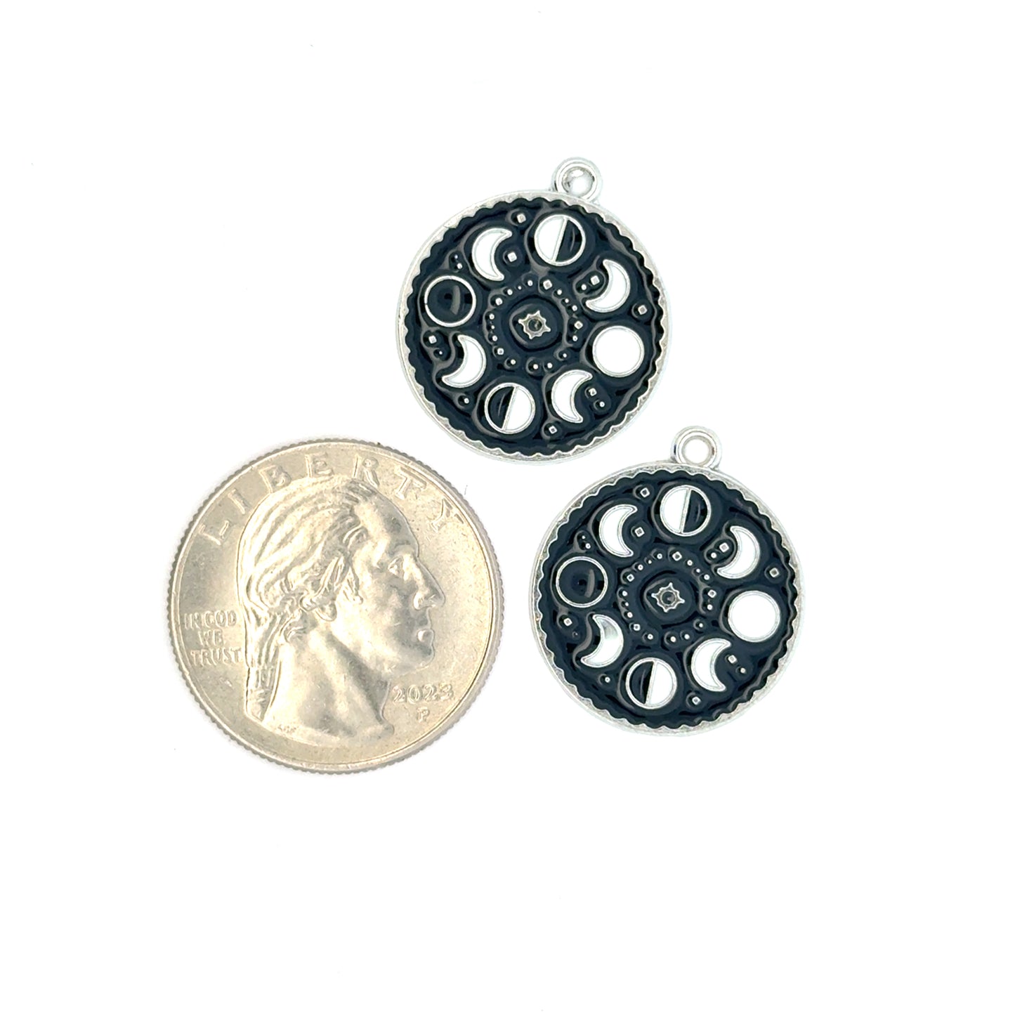 Elegant Black/Silver Moon Phase Charm
