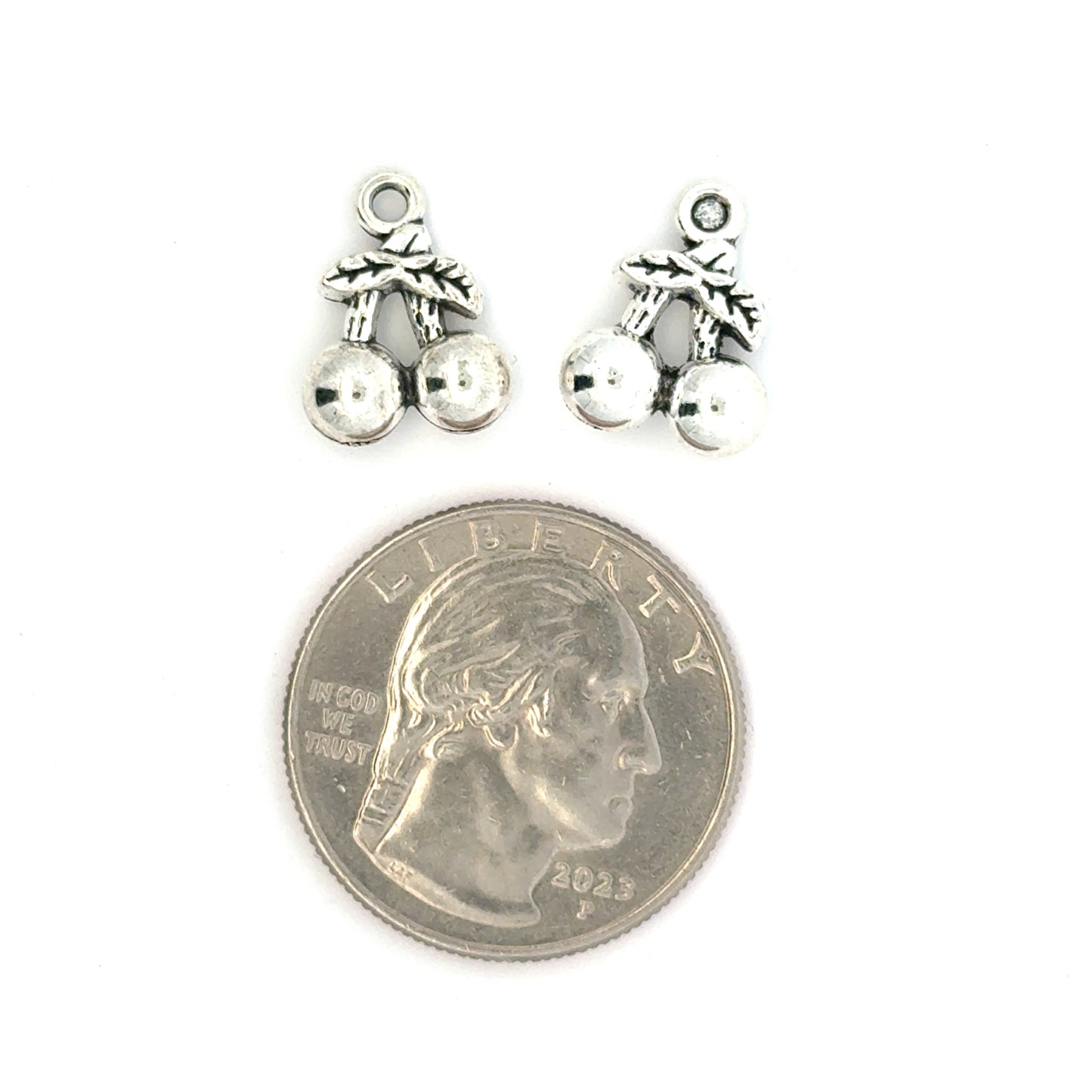 Charming Stainless Steel 3D Silver Cherry Charms