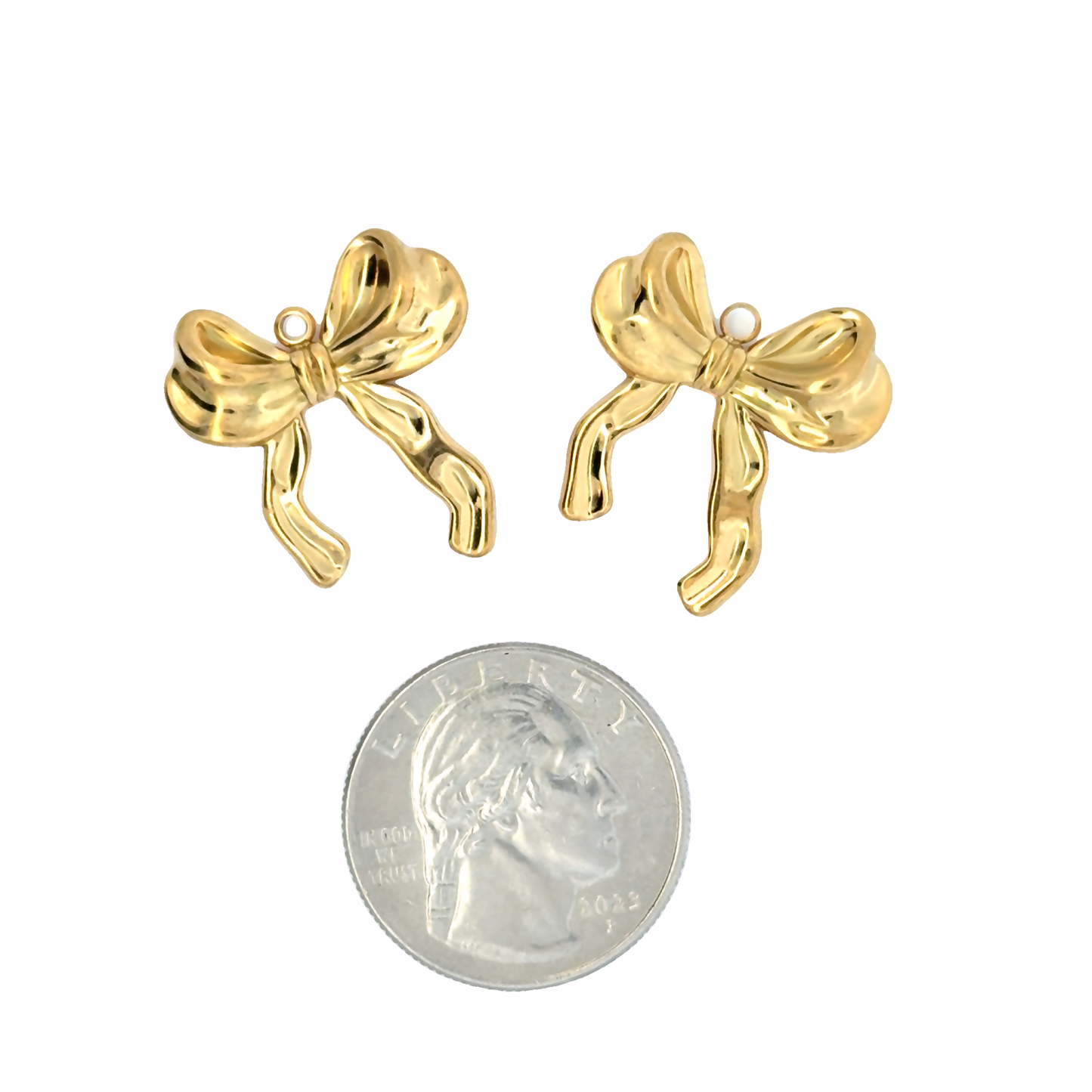 Elegant Large 18k Stainless Steel Gold Bow Charms