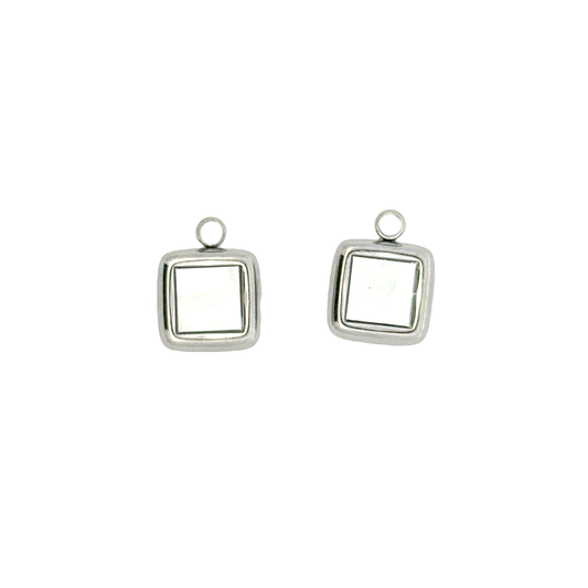 Elegant small Silver Square Pearl center Charms