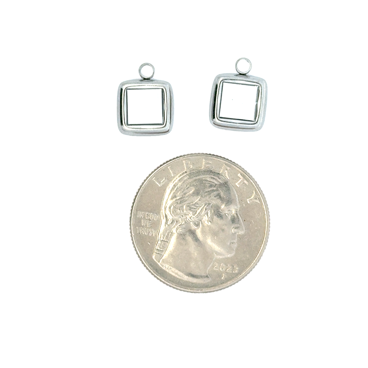 Elegant small Silver Square Pearl center Charms