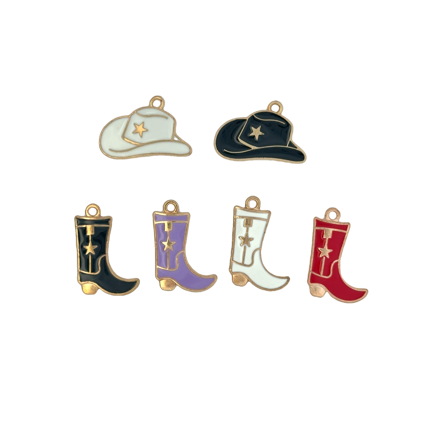 Colorful Western-Themed Cowboot and Cowboy Hat Charms