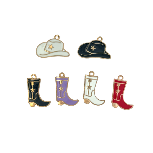 Colorful Western-Themed Cowboot and Cowboy Hat Charms