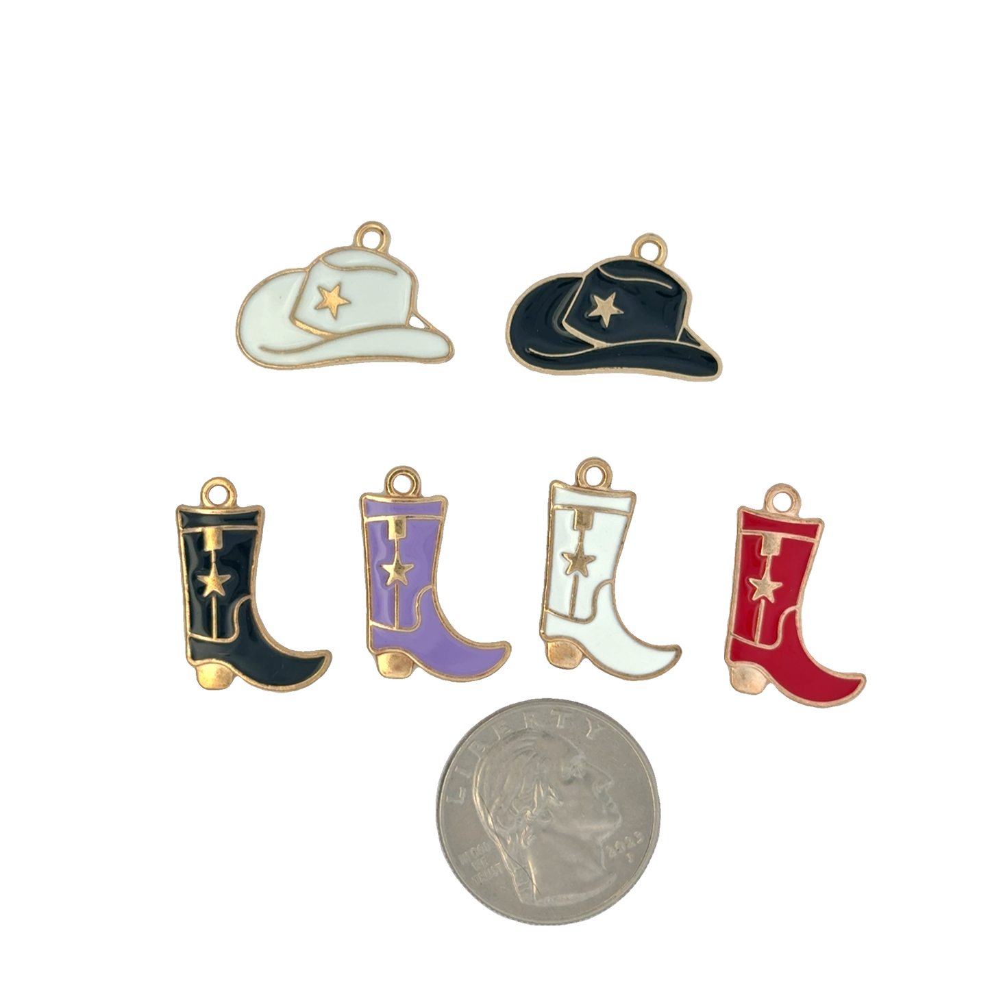 Colorful Western-Themed Cowboot and Cowboy Hat Charms