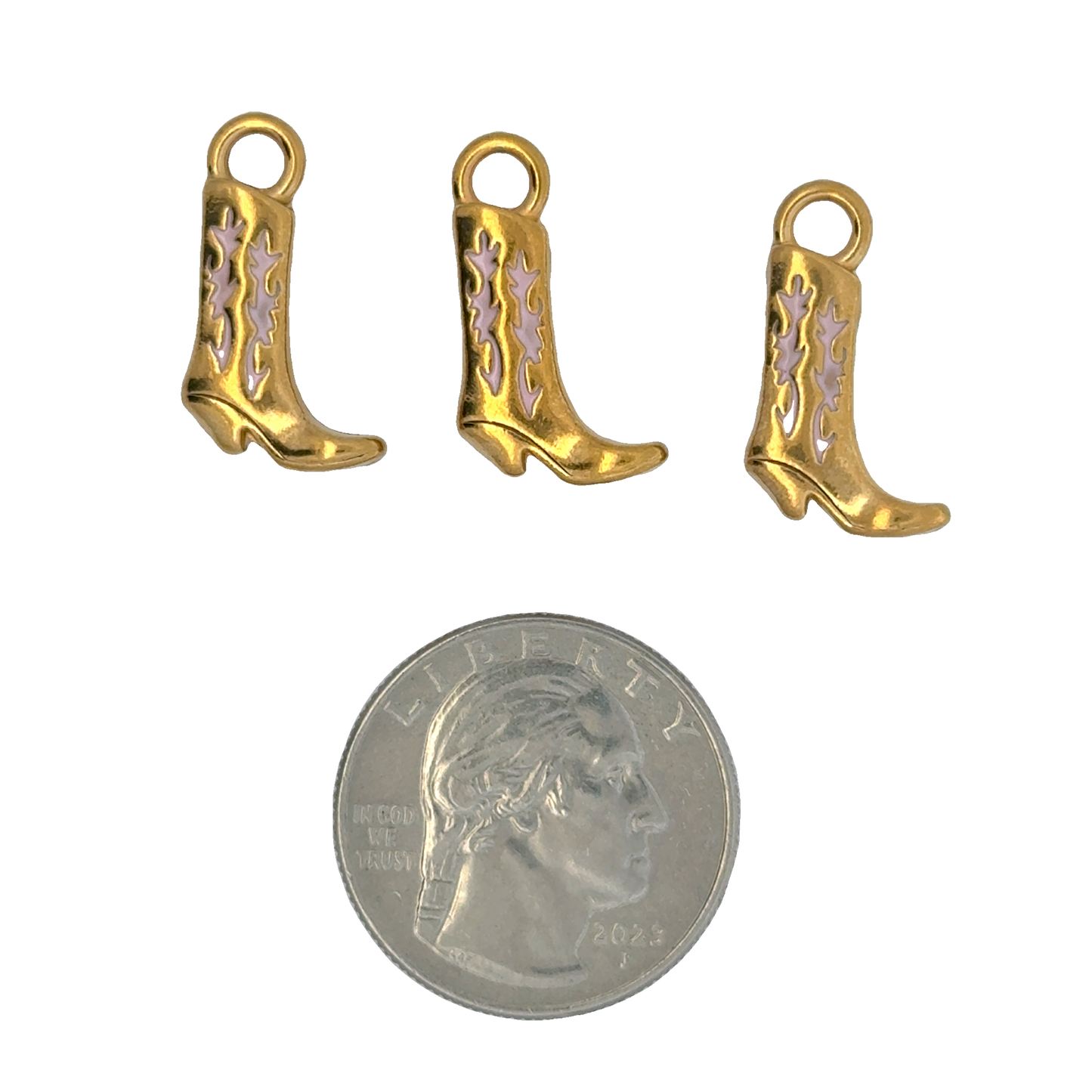 Charming Gold with Pink Accents Cowboy Boot Charms