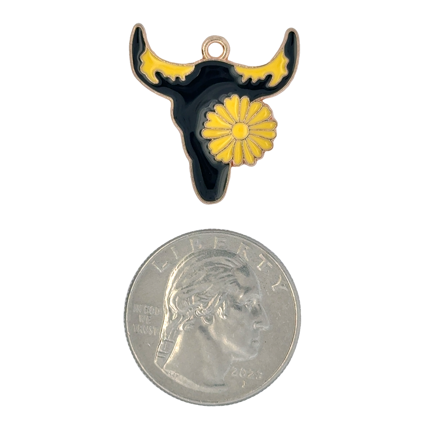 Charming Bull Skull Charm with Yellow Flower