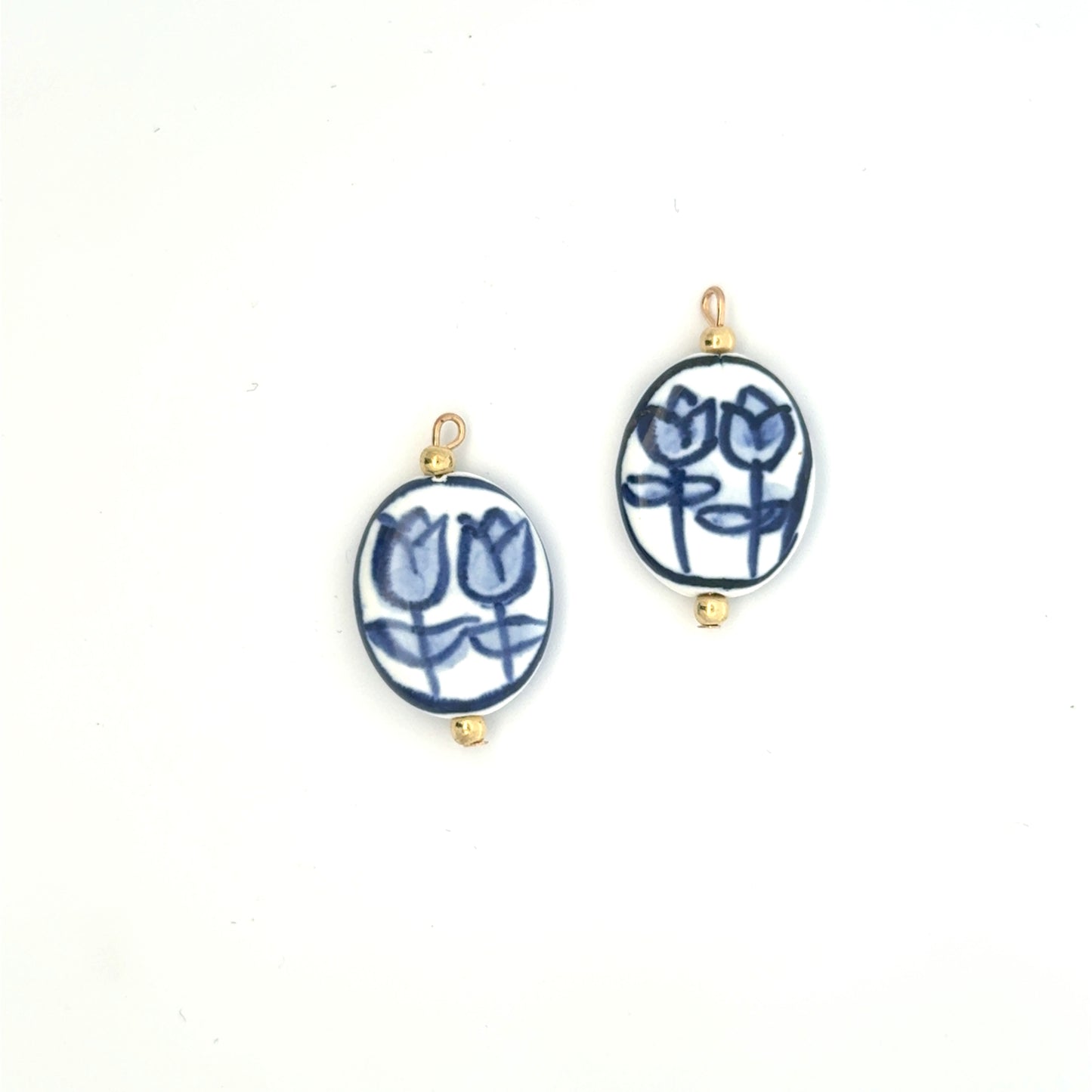Elegant Blue Oval Tulip Floral Porcelain Charm