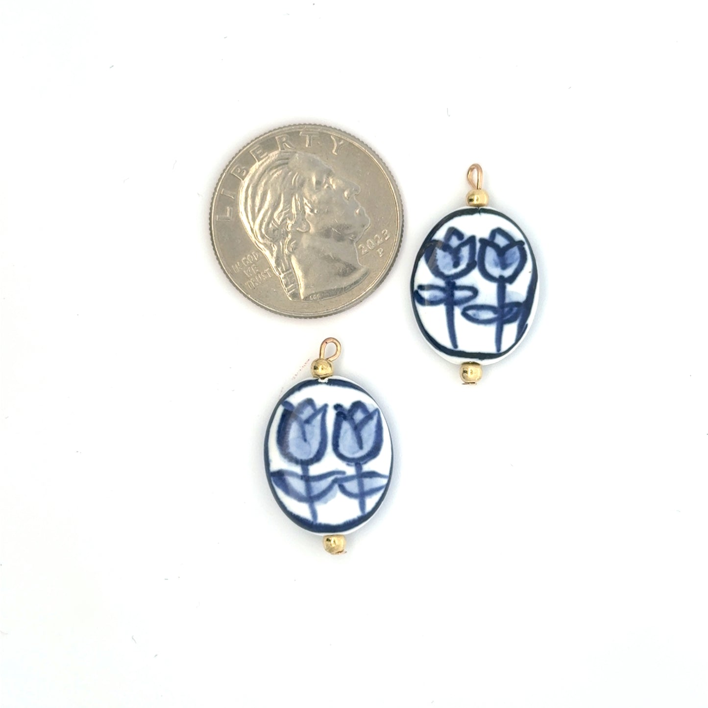 Elegant Blue Oval Tulip Floral Porcelain Charm