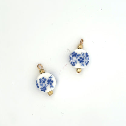 Delicate Floral Small Blue Porcelain Charms