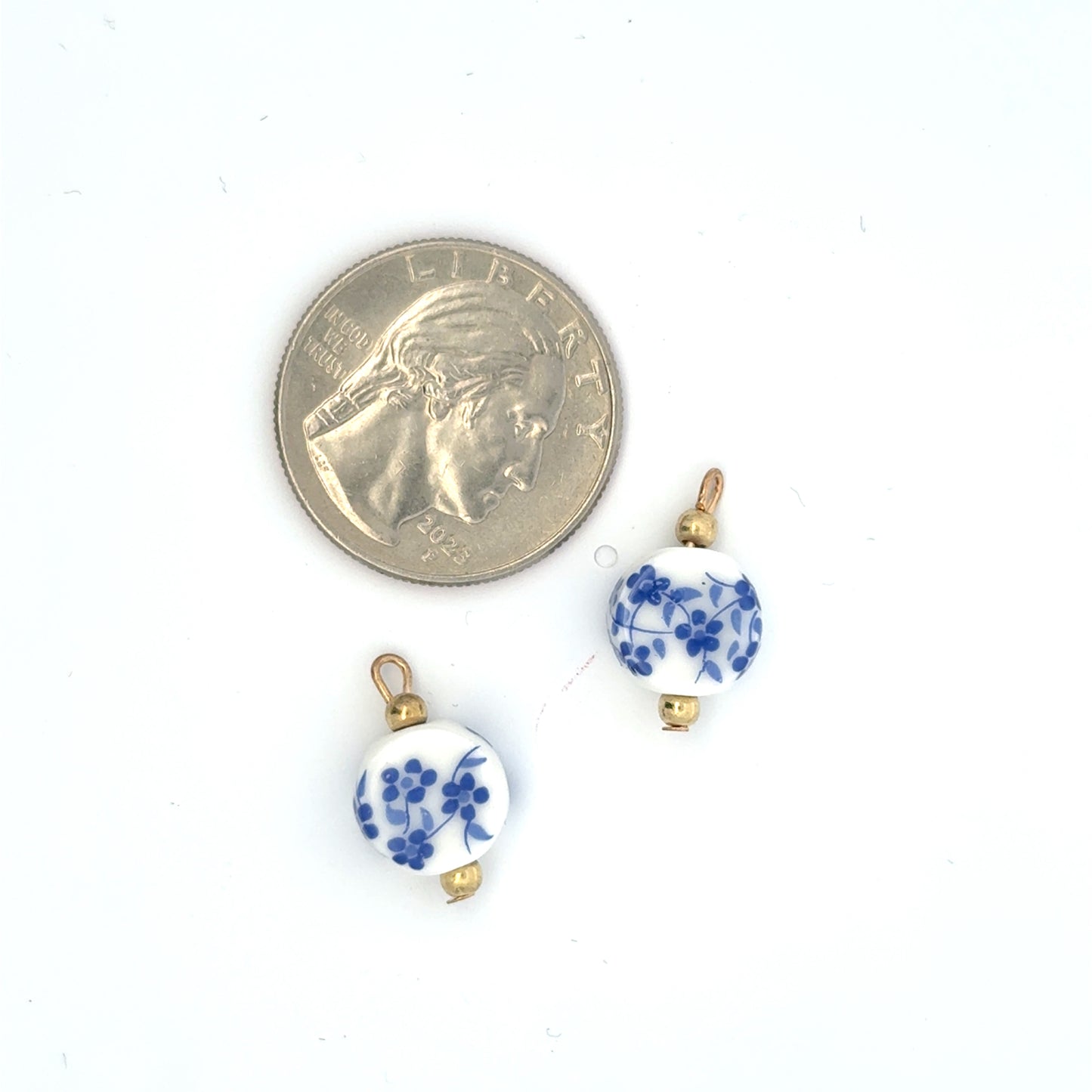 Delicate Floral Small Blue Porcelain Charms