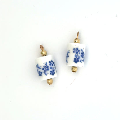 Elegant Blue Floral Barrel Porcelain Charms