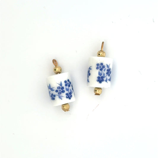 Elegant Blue Floral Barrel Porcelain Charms