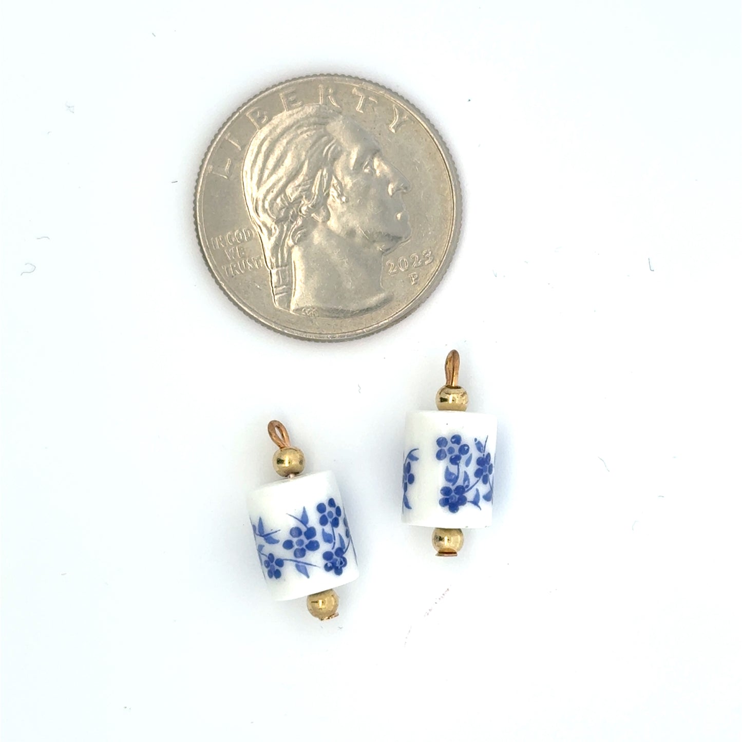 Elegant Blue Floral Barrel Porcelain Charms