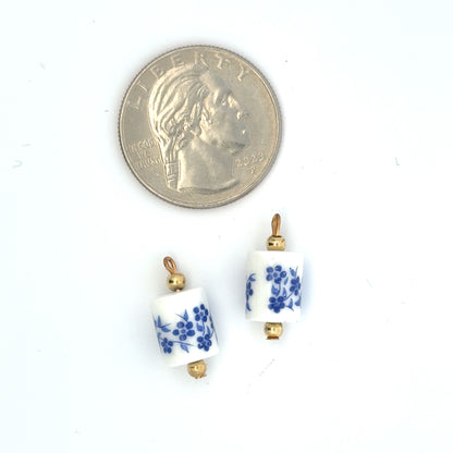 Elegant Blue Floral Barrel Porcelain Charms
