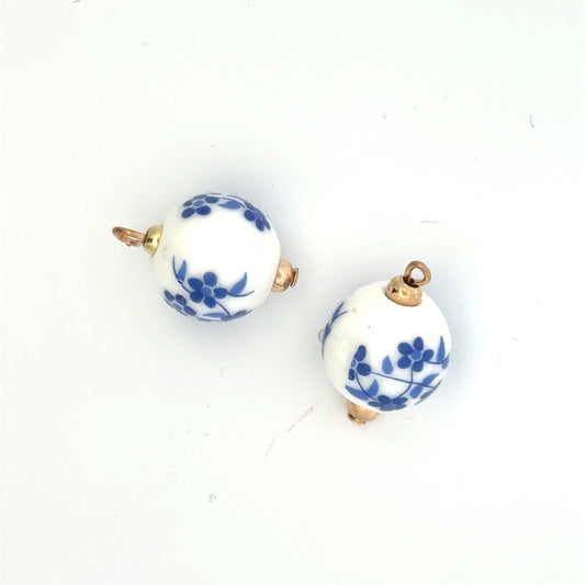 Elegant Floral Round Blue Porcelain Charms