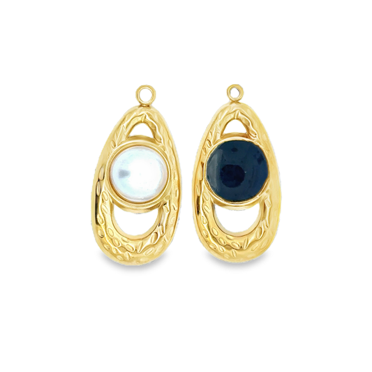 Elegant Gold Pearl ir Black Gemstone Charms