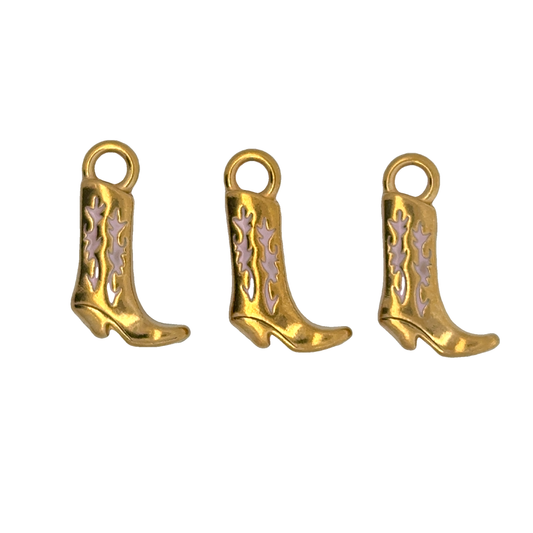 Charming Gold with Pink Accents Cowboy Boot Charms
