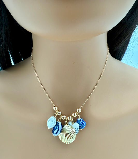 Blue Seashell Dangle Necklace